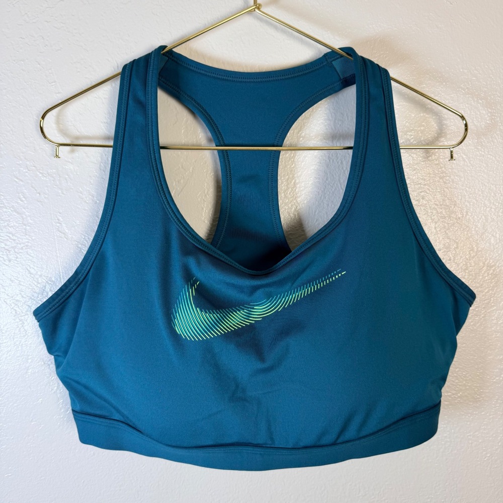 Nike Swoosh Dri-FIT Sports Bra Womens XL Teal Blue Green Medium Impact Padded